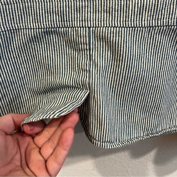 R blue and white stripe cotton denim chambray military jacket size 4 - Picture 6 of 12